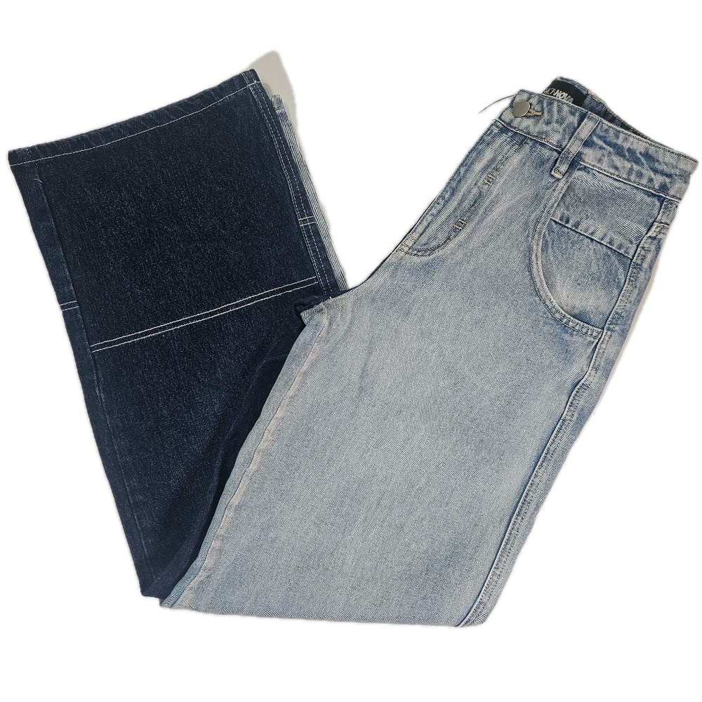 Fashion Nova Jeans Womens 5 Blue Two Tone Straight Leg Non Stretch RH2158A Denim